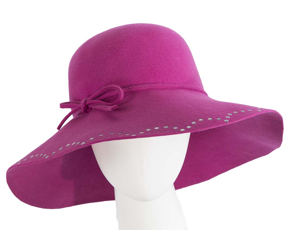 Wide brim fuchsia cloche hat by Cupids Millinery-0